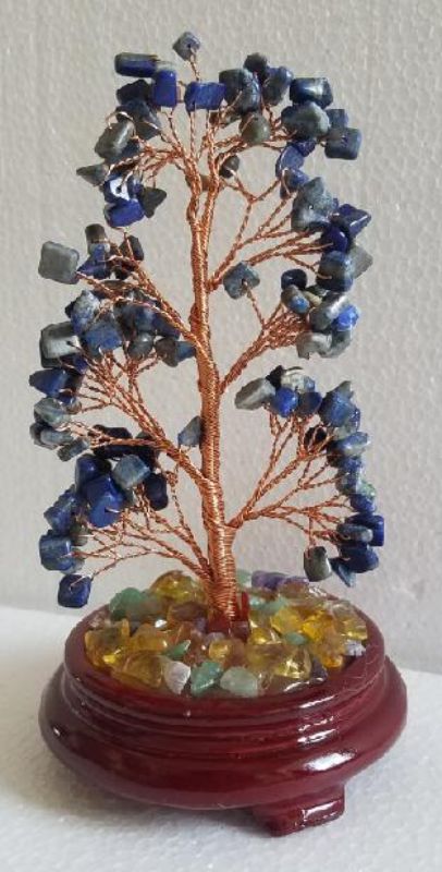 Large Lapis Gemstone Tree, 23cm tall, with deep blue lapis lazuli and golden pyrite, perfect for decor and emotional healing.