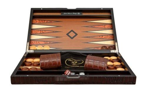 Dark Wooden Crocodile Engraved Design Backgammon 18