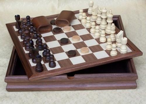 14 Walnut Chess /Checkers /Backgammon with Flip Top Board