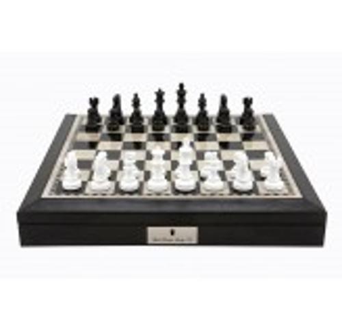Dal Rossi 16 Chess Set Black and White with PU Leather Edge