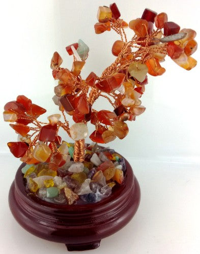 Large carnelian gemstone tree, 23cm tall, enhances decor and promotes creativity and positive energy with unique stones.