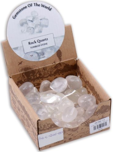 Polished rock quartz stones in a 0.5kg box, ideal for decor, crystal healing, and crafting, measuring 20-30mm.