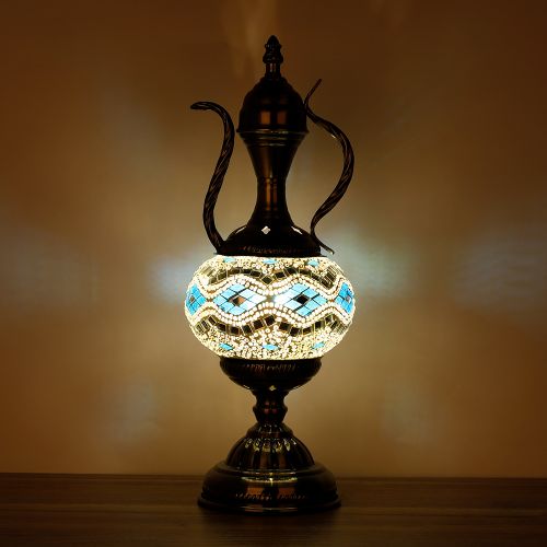 Teapot Shaped Mosaic Lamp - Blue / White (37cm)