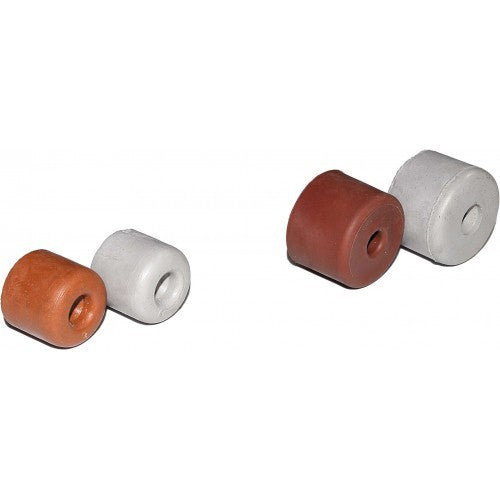Small screw-on rubber door stop in grey or brown, designed to protect walls from door damage while enhancing decor.