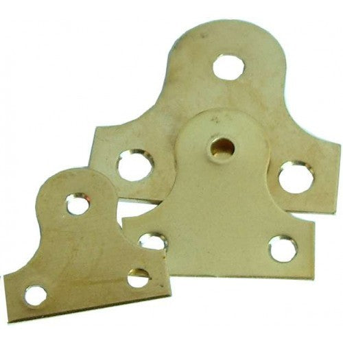 Sleek 1-1/2 inch glass plates for secure wall mounting of art, featuring rust-resistant brass and countersunk screw holes.