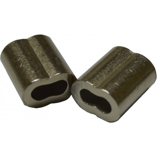 Stainless wire rope swage 4mm with nickel-plated copper for secure, durable connections in marine and industrial applications.