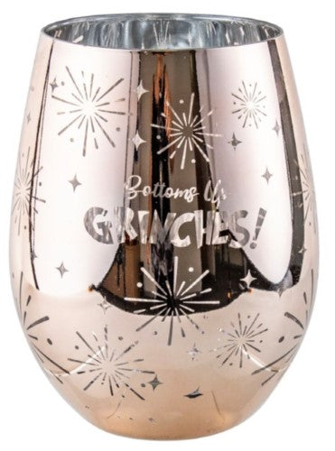 Stemless Glass - Bottoms Up Grinches Electro Plated