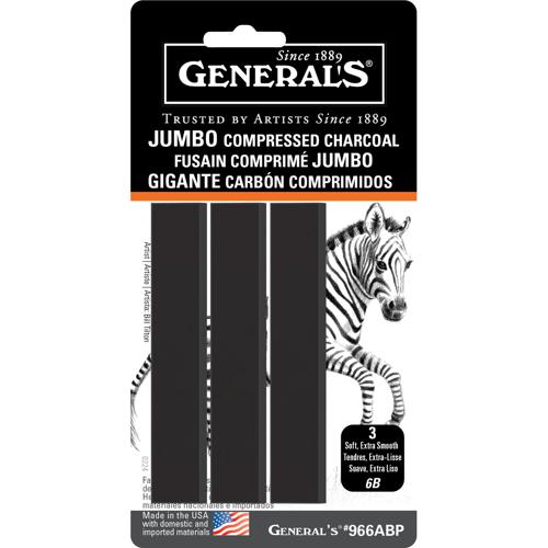 Generals Compressed Charcoal Set Jumbo 6B #966A-BP 3 Pack