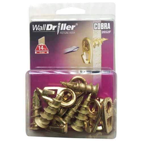 Cobra Medium Picture Hooks For Plasterboard Pack of 6 Brass