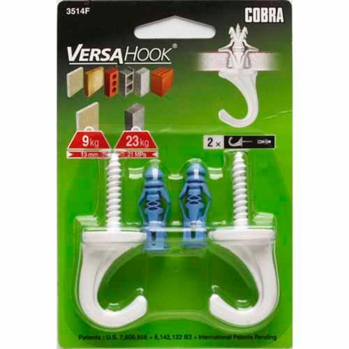 Cobra Hook For Plasterboard Or Solid Materials 2 Pack White Pack of 2