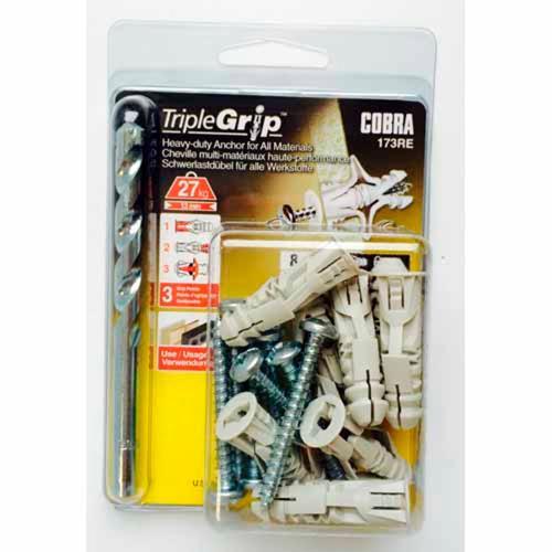 Cobra Anchors With Drill For Plasterboard Or Solid Walls. 6mm Pack of 8