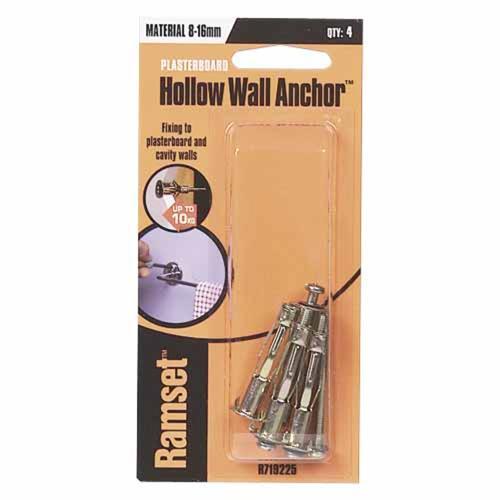 Ramset Hollow Wall Anchors 8-13mm Gold Pack of 4