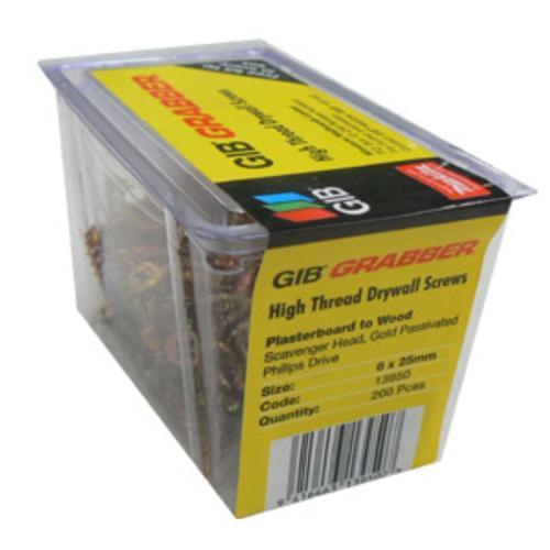 GIB Grabber High Thread Loose Plasterboard Screw 6g X 25mm Pack of 200 Gold