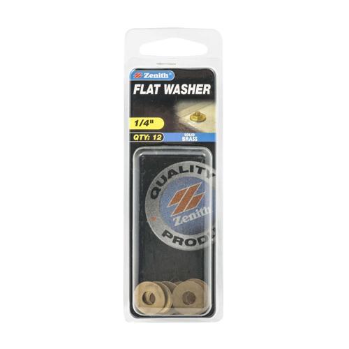 Zenith Flat Washer 1/4 Inch Solid Brass Pack of 12