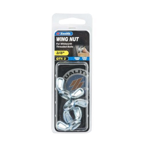Zenith Wing Nut 3/8 Inch Pack of 3 Zinc Plated