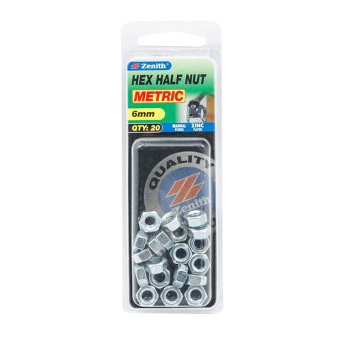 Zenith Hex Nut M6 Pack of 20 Zinc Plated