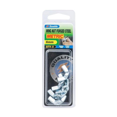Zenith Forged Steel Wing Nut 6mm Zinc Plated Pack of 5