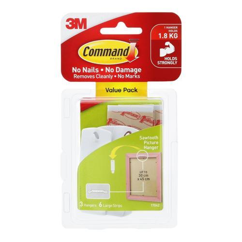 Command Sawtooth Picture Hooks Large White Pack of 3
