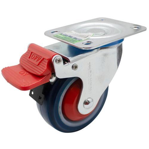 Winmore Hardware Rubber Swivel Castor With Brake 100mm Blue