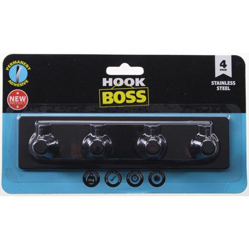 Hook Boss 4 Hook Permanent Hook Black Stainless Steel Pack of 1