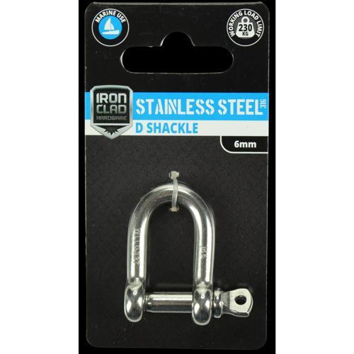 Iron Clad D Shackle 6mm Stainless Steel 316