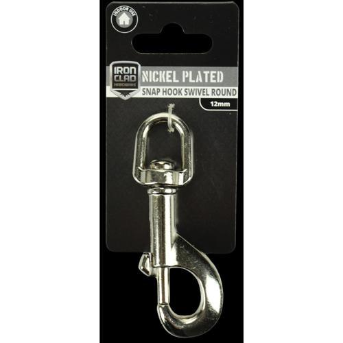 Iron Clad Snap Hook Round Swivel 12mm Nickel Plated