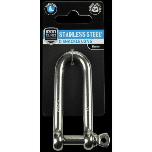 Iron Clad D Shackle Long 8mm Stainless Steel 316