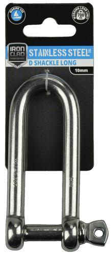 Iron Clad D Shackle Long 10mm Stainless Steel 316