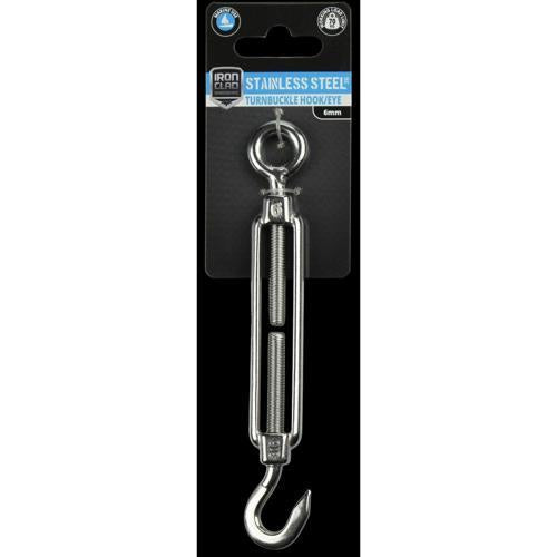 Iron Clad Turnbuckle Hook/Eye 6mm Stainless Steel 316