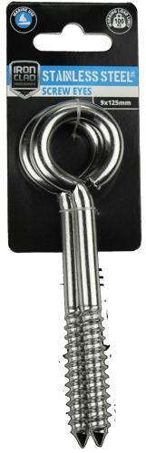Iron Clad Screw Eyes 7.8x125mm Stainless Steel 316 Pack of 2