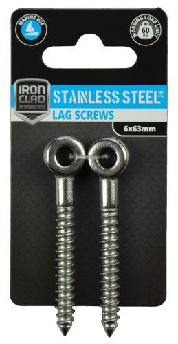 Iron Clad Lag Screws 6mm X 63mm Stainless Steel 316 Pack of 2