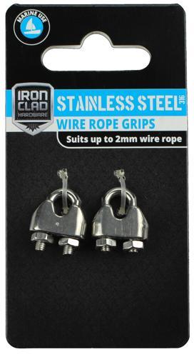 Iron Clad Wire Rope Grips 2mm Stainless Steel 316 Pack of 2