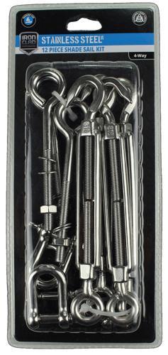 Iron Clad Shade Sail Kit 4-Way Stainless Steel 316 Pack of 12