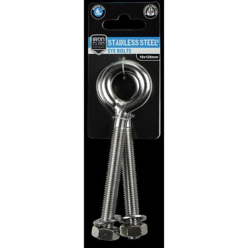 Iron Clad Eye Bolts 10x120mm Stainless Steel 316 Pack of 2