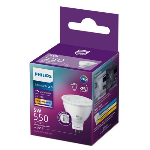 Philips LED Spot 5 Watt 550 Lumens 3Cct Dim Mr16 12V 60D Frosted