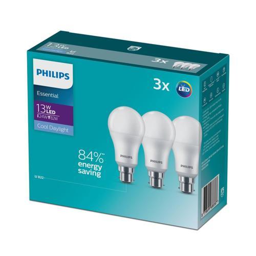 Philips LED Bulb 13 Watt 1450 Lumen B22 Cool Daylight 3 Pack Frosted