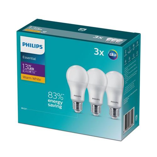 Philips LED Bulb 13 Watt 1350 Lumen E27 Warm White 3 Pack Frosted