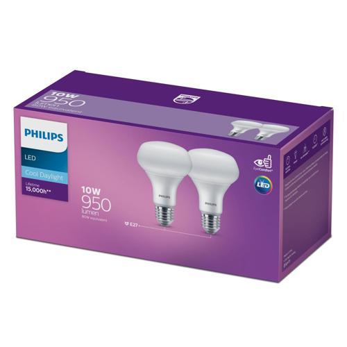 Philips LED Reflector 10 Watt 880 Lumen E27 Cool Daylight R80 2Pack Pack of 2