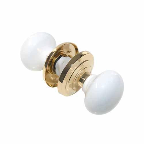 Sylvan Passage Door Knob Set White With Gold Base LS5WHITEG