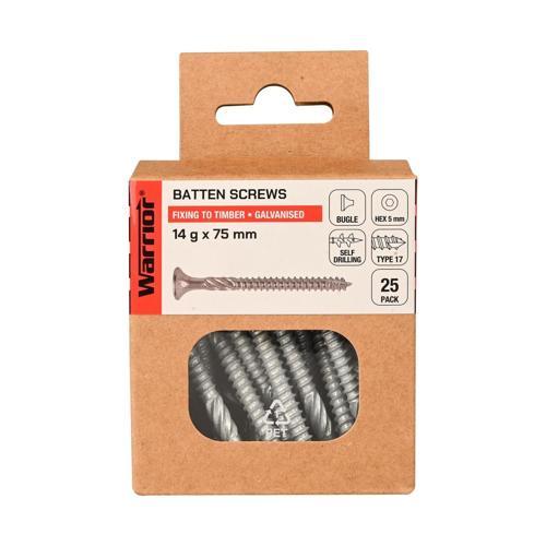 Warrior Batten Screws 14 G X 75mm Galvanised Pack of 25