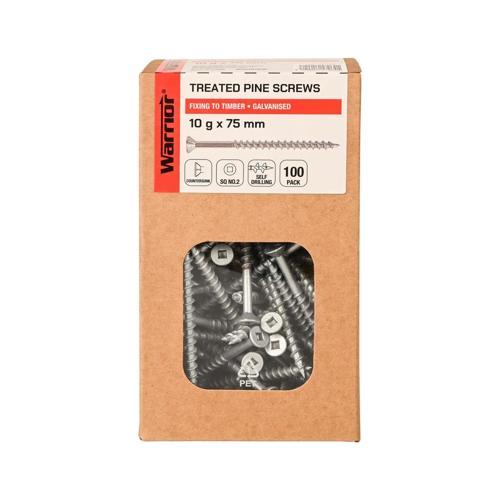 Warrior Treated Pine Screws 10 G X 75mm Galvanised Pack of 100