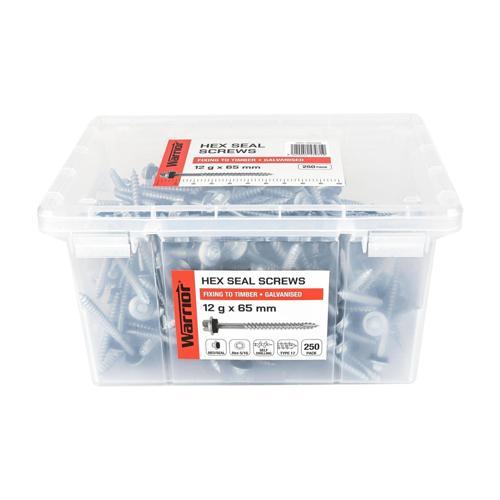 Warrior Hex Seal Screws 12 G X 65mm Galvanised Pack of 250