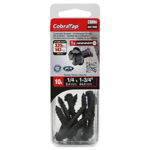 Cobra Concrete Screw 4.8X57.2mm FH 25 Pack Black Pack of 10