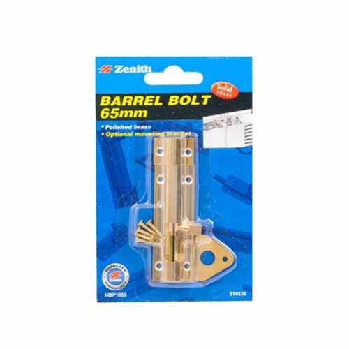 Zenith Barrel & Security Bolt 65mm Polished Brass Finish