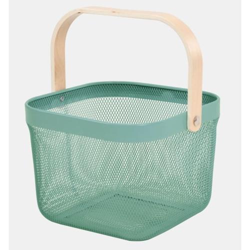 Nouveau Basket Mesh Square Wood Handle Green