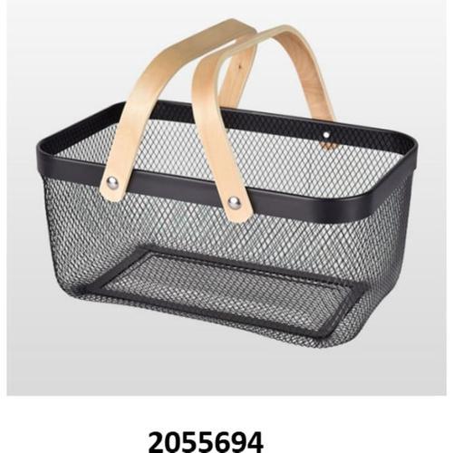 Nouveau Basket Mesh Ractangle Wood Handle Black