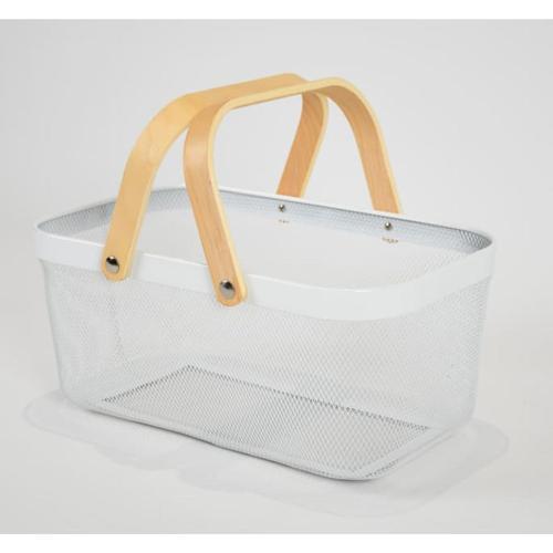 Nouveau Basket Mesh Rectangle Wood Handle White