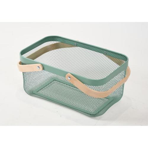 Nouveau Basket Mesh Ractangle Wood Handle Green