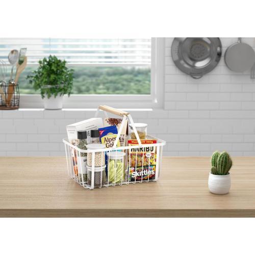 Nouveau Basket Wire Wood Handle White