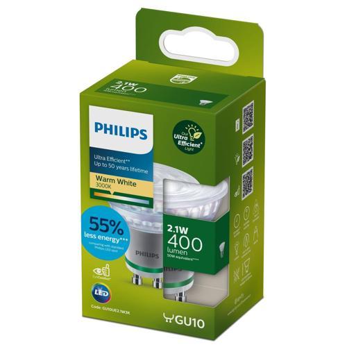 Philips Light Bulb Ultra Efficient LED GU10 400lm Spot 2.1W Warm White